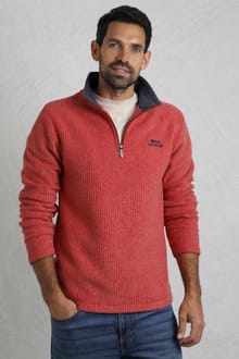 Newark 1/4 Zip Grid Fleece Barberry Red Marl