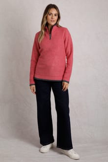 Beye 1/4 Zip Grid Fleece Barberry Red Marl
