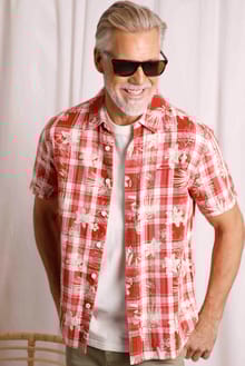 Nasser Vintage Wash Short Sleeve Check Shirt  Chilli Red