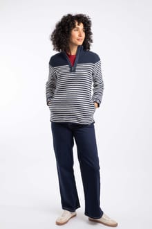 Juliet 1/4 Zip Stripe Macaroni Sweatshirt Navy