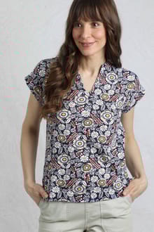 Alia Organic Cotton Printed Jersey Top Navy
