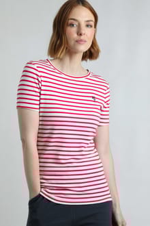 Natalie Striped Crew Neck T-Shirt Crimson