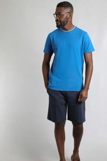 Harris Organic Cotton Textured Crew Neck T-Shirt Blue Sapphire