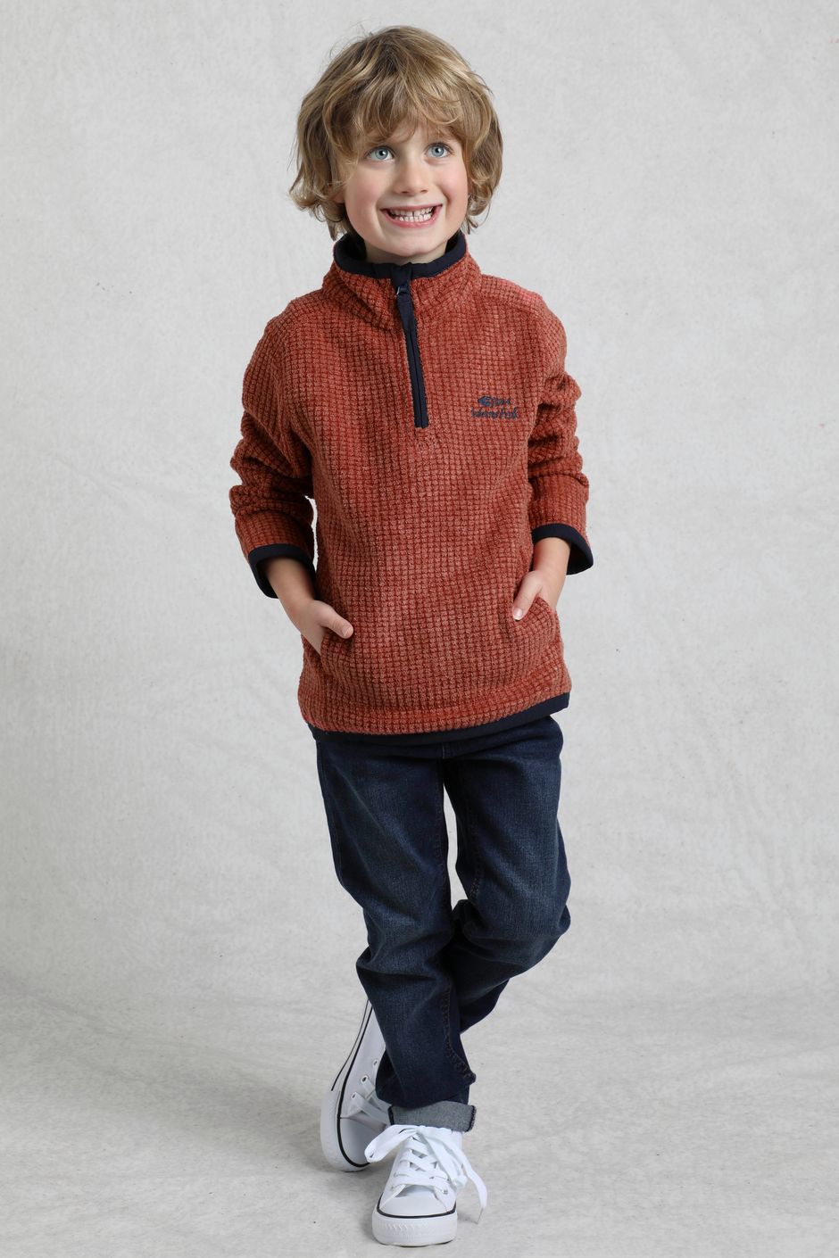 Archie Unisex Kids Eco 1/4 Zip Grid Fleece Chilli Red