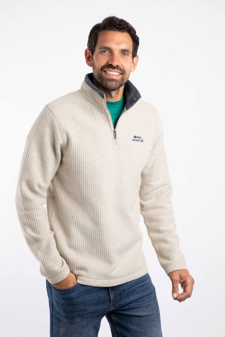 Newark 1/4 Zip Grid Fleece Ecru