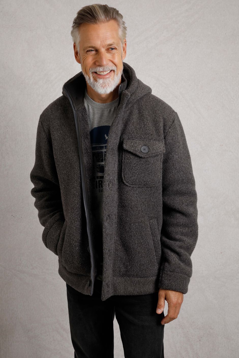 Fairfield Button Front Fleece Jacket Dark Grey