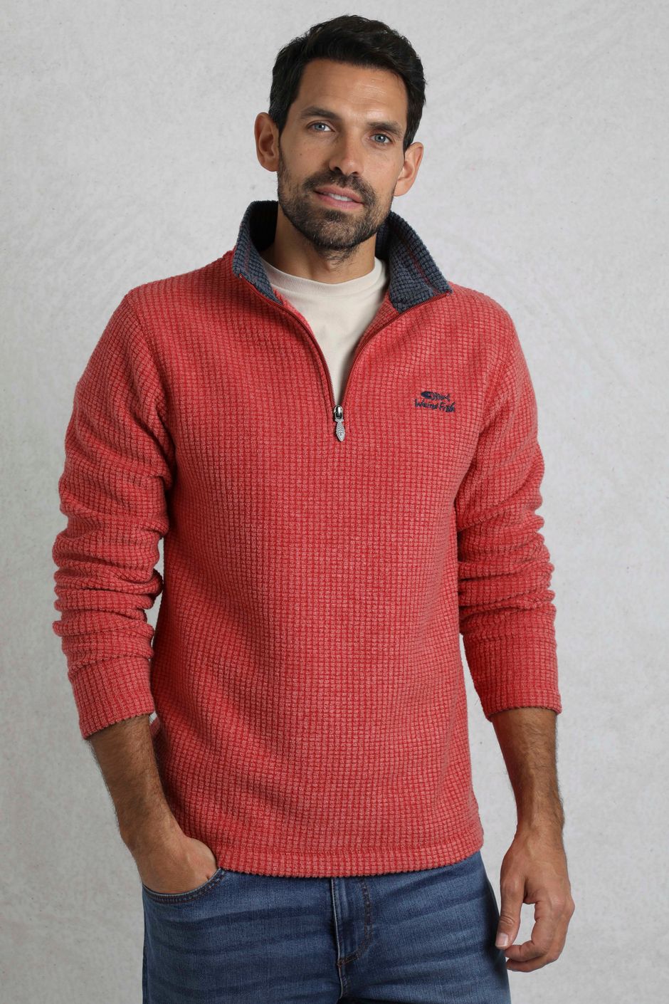 Newark 1/4 Zip Grid Fleece Barberry Red Marl