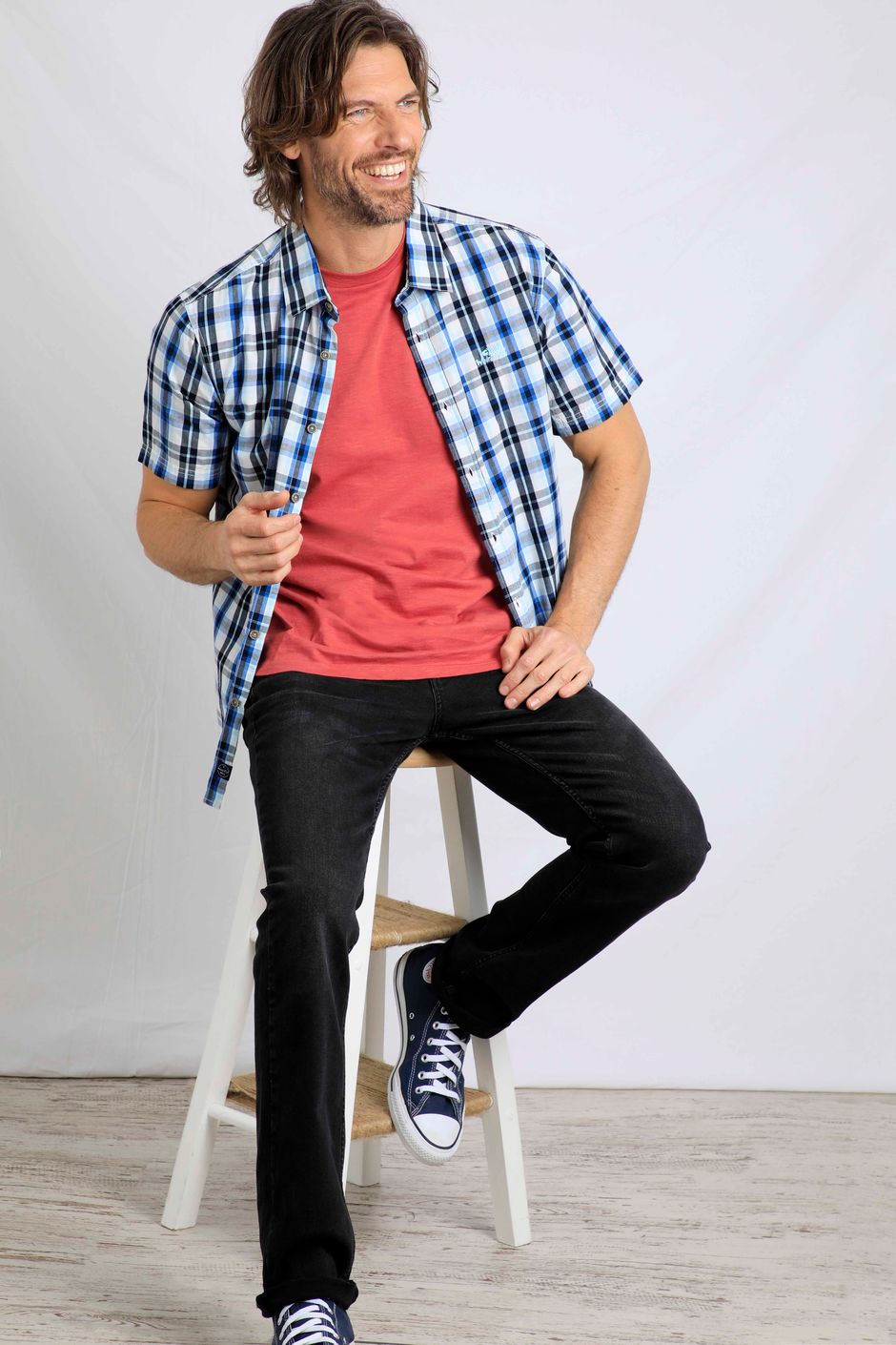 Judd Short Sleeve Check Shirt Blue Surf