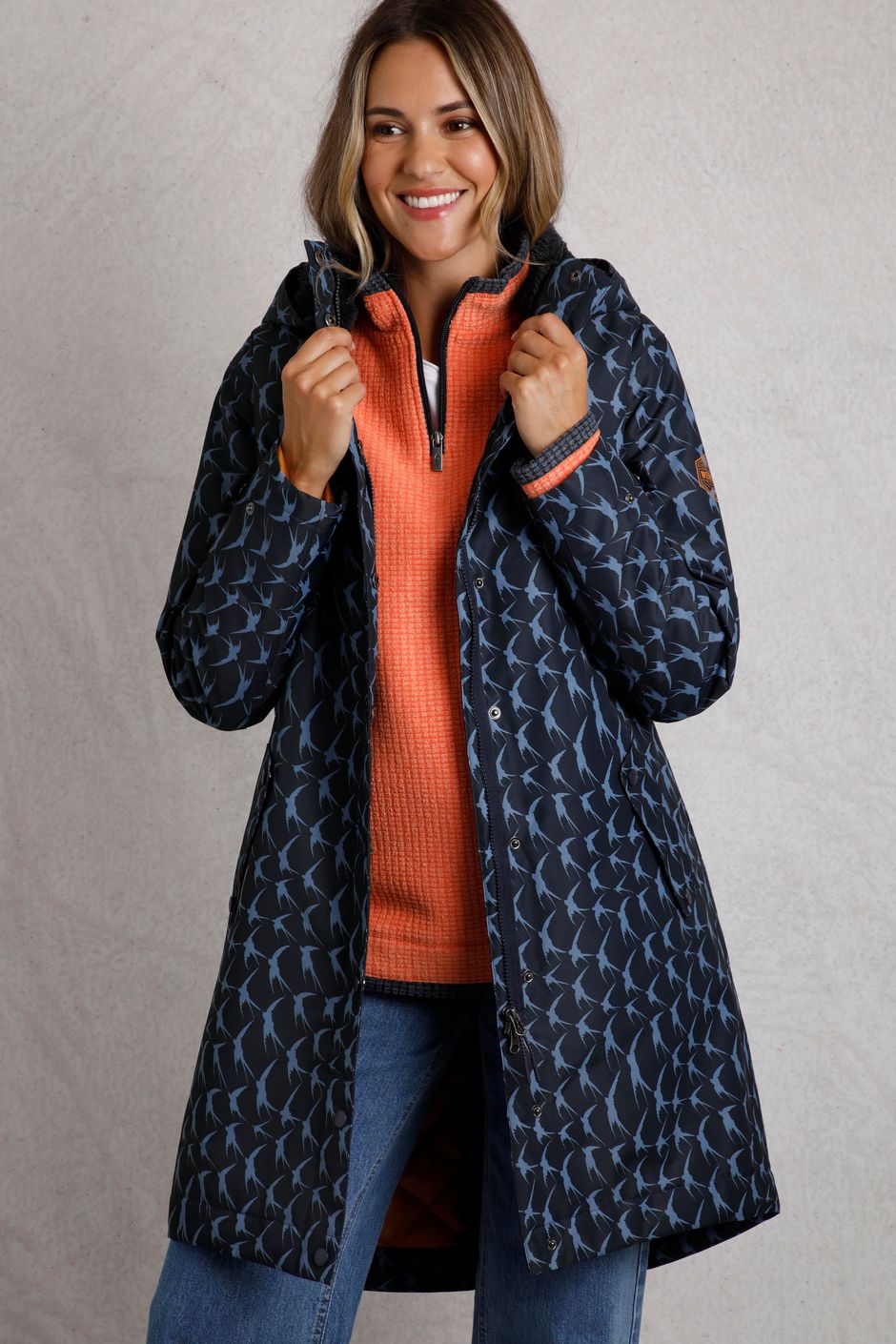 Sena Printed Waterproof Coat Dark Navy
