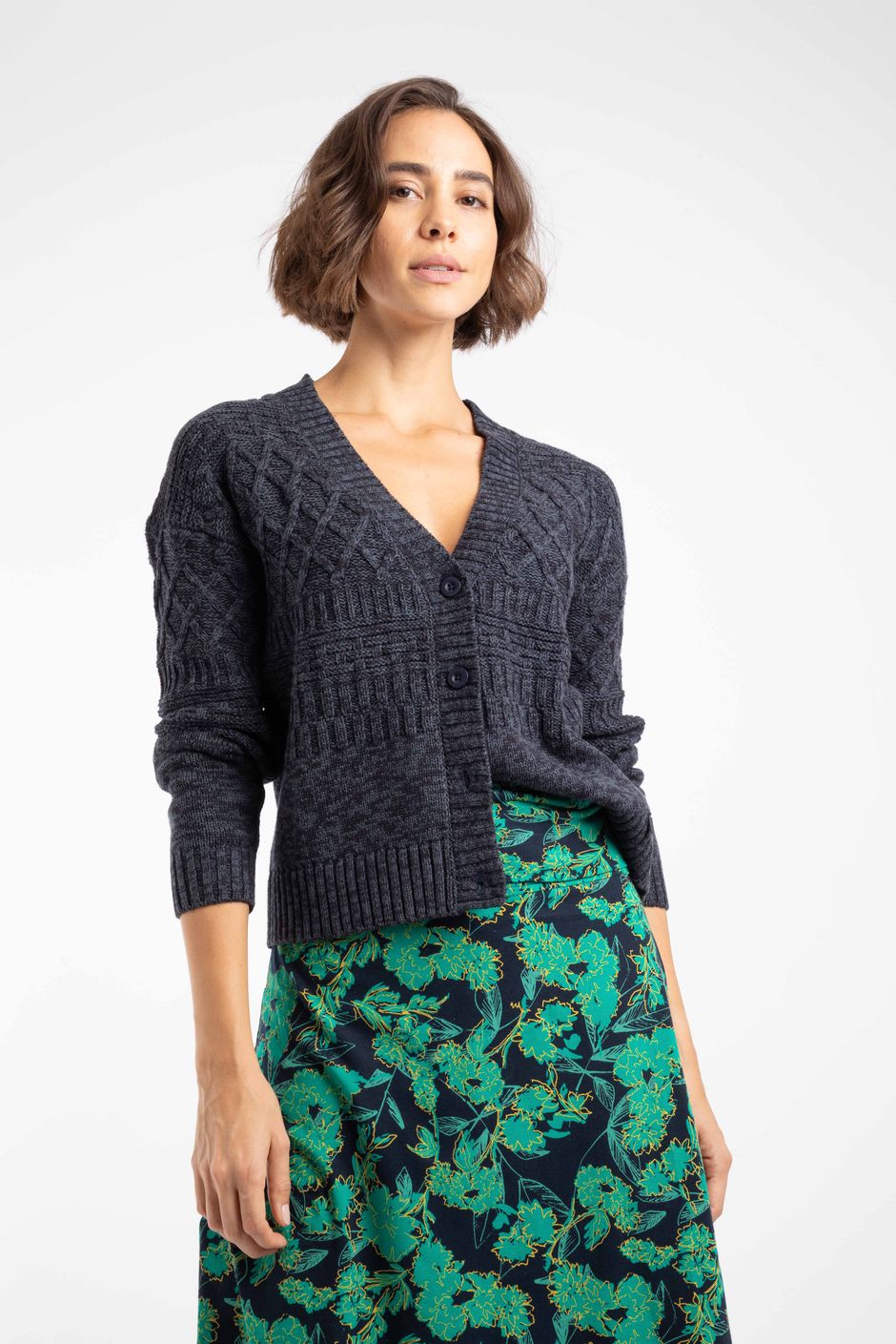Amiens Mixed Stitch Cardigan Navy