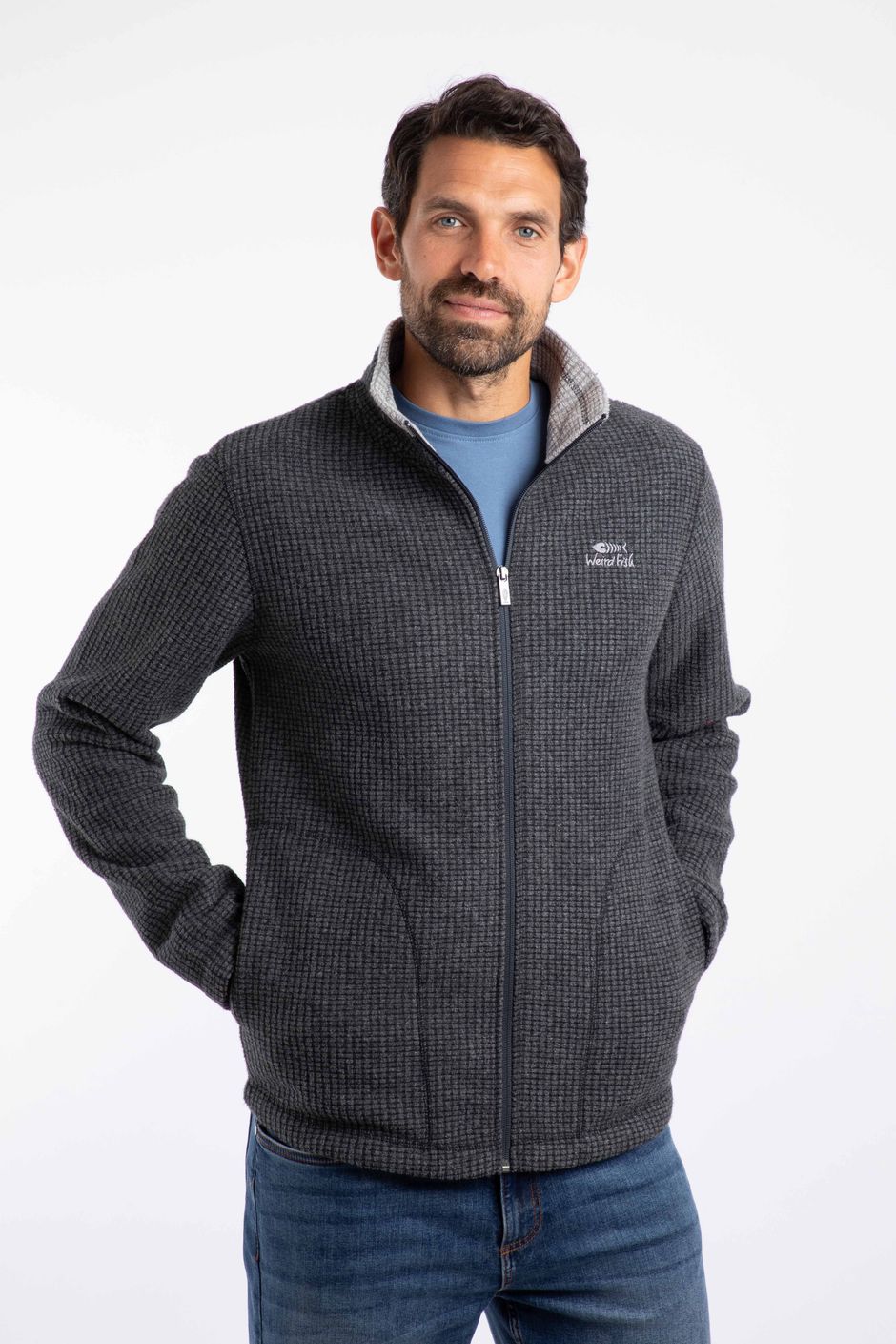 Shires Full Zip Grid Fleece Washed Black