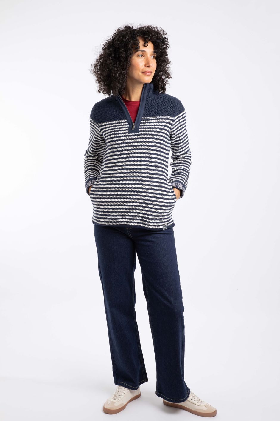Juliet 1/4 Zip Stripe Macaroni Sweatshirt Navy