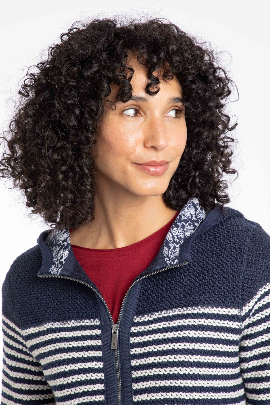 Bianca Full Zip Stripe Macaroni Hoodie Navy