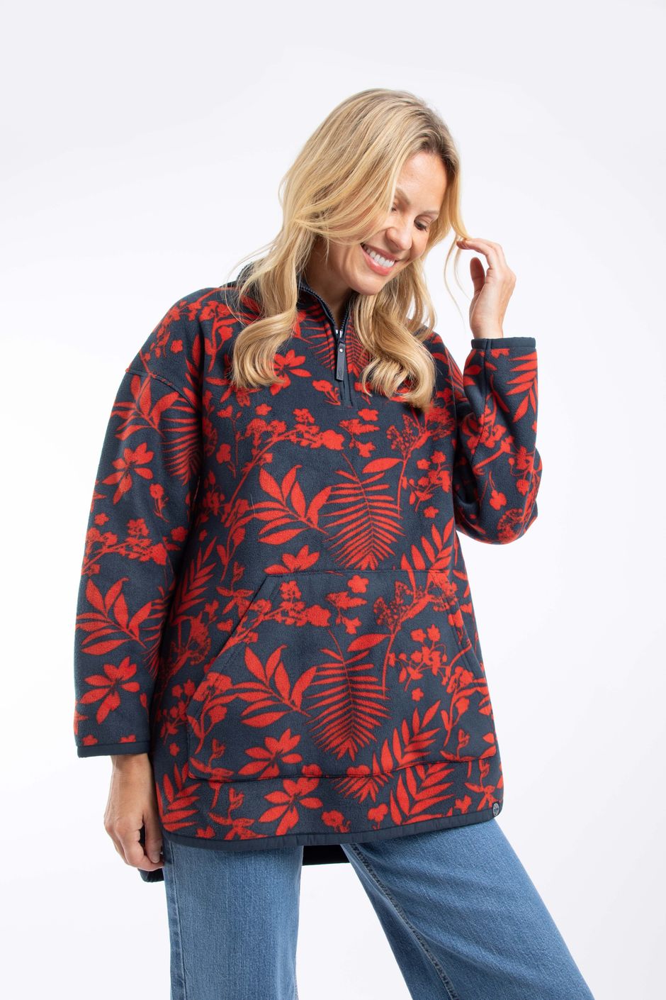 Ester Eco Printed Polar Popover Hoodie Navy