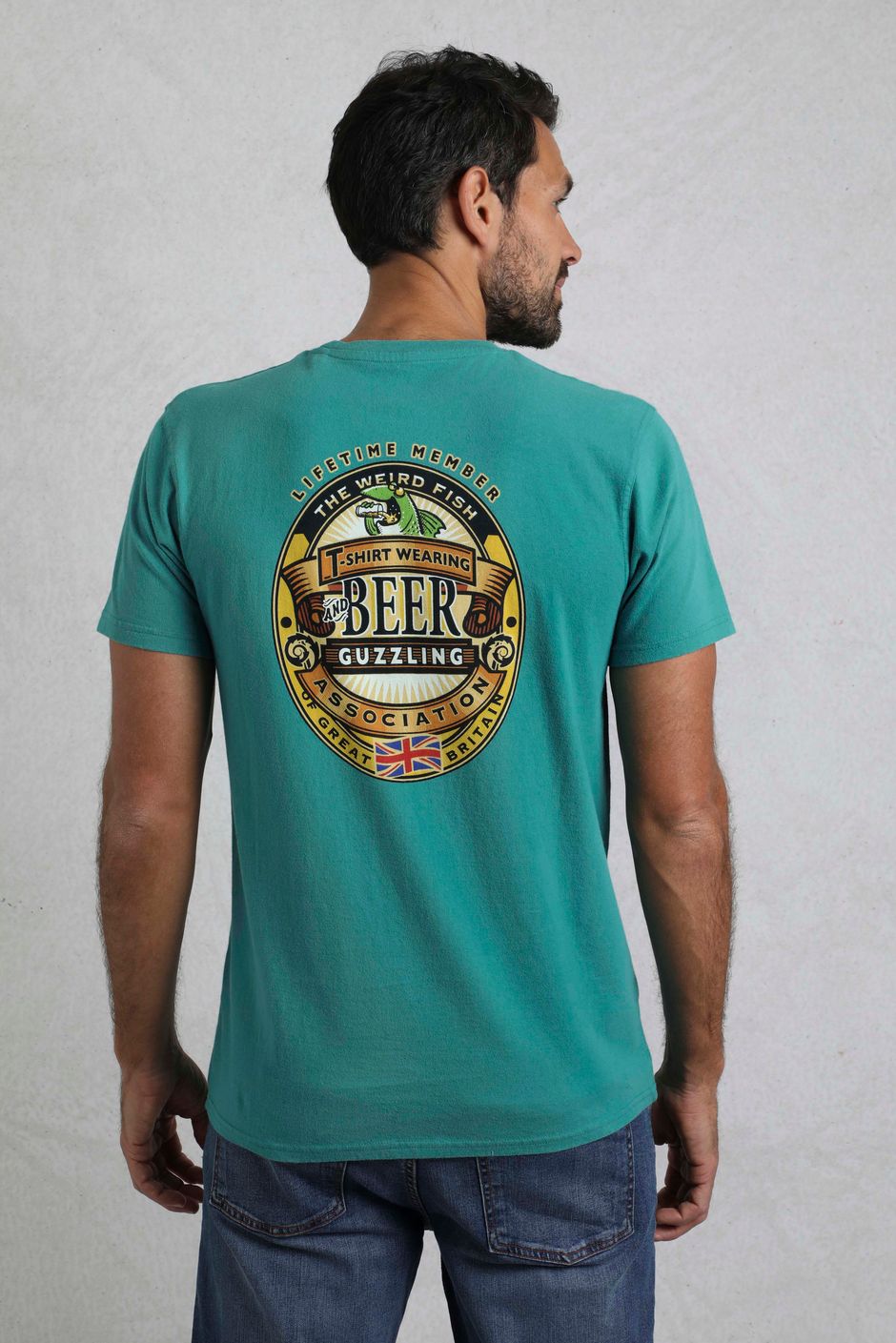 Beer Guzzling Back Print Artist T-Shirt Viridis