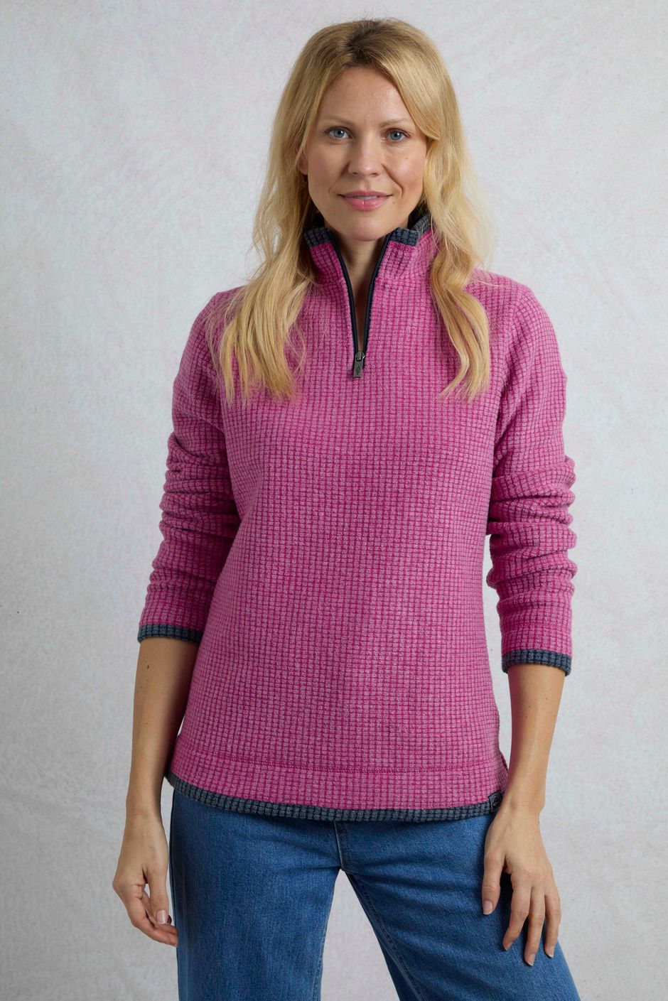Beye 1/4 Zip Grid Fleece Dark Raspberry