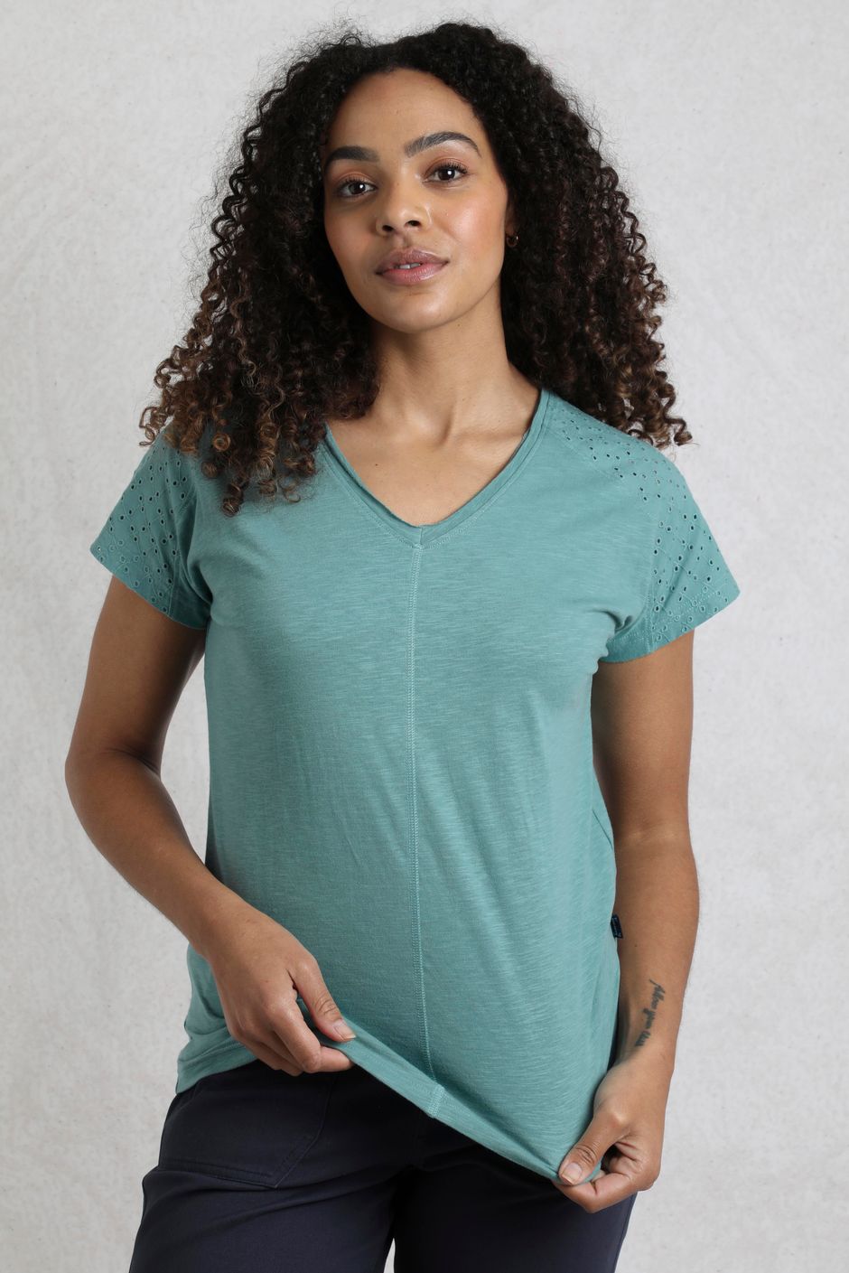 Pernille Organic Cotton Cutaway T-Shirt Mineral Blue
