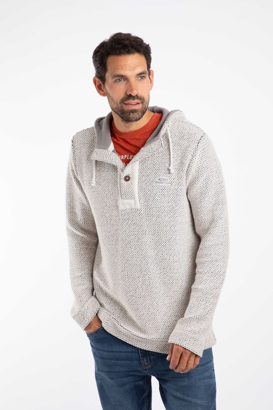 Bakersfield Button Neck Macaroni Hoodie Ecru