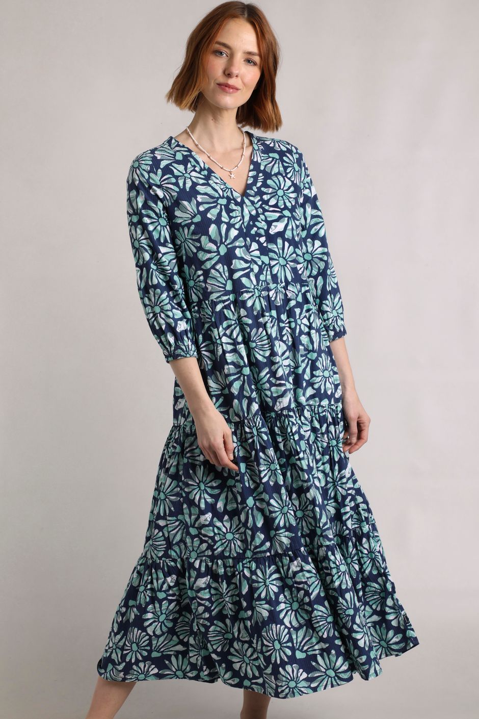 Lainey Printed Seersucker Midi Dress Aqua Marine