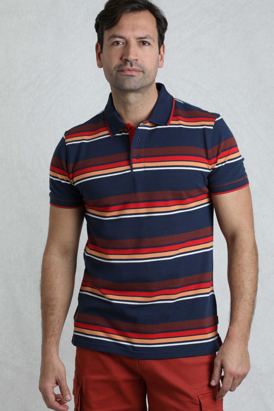 Sunbury Organic Cotton Striped Pique Polo Shirt Dark Blue