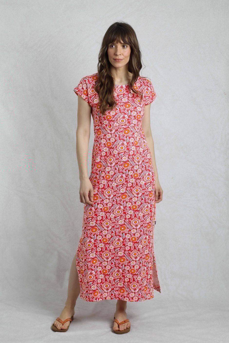 Mirren Organic Cotton Printed Maxi Dress Tango Red