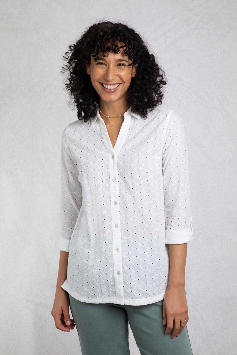 Camille Organic Cotton Broidery Shirt White