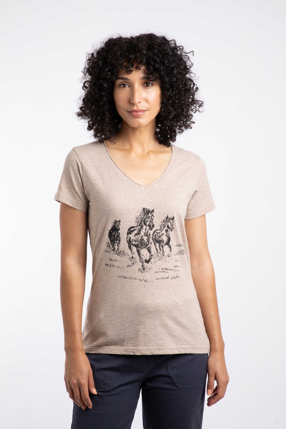 Wild Ponies Front Print Graphic T-Shirt Sand Dune