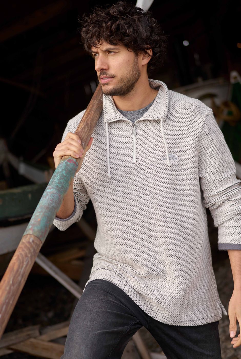 Cruiser 1/4 Zip Macaroni Sweatshirt Ecru