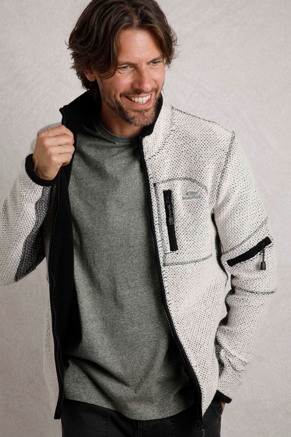 Berhan Full Zip Lined Eco Macaroni Sweatshirt Ecru