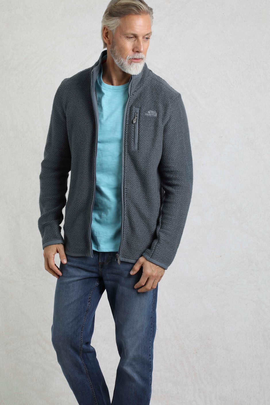 Transom Full Zip Macaroni Sweatshirt Dusty Blue