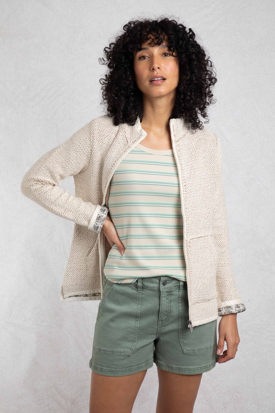 Sontee Full Zip Eco Macaroni Sweatshirt Ecru